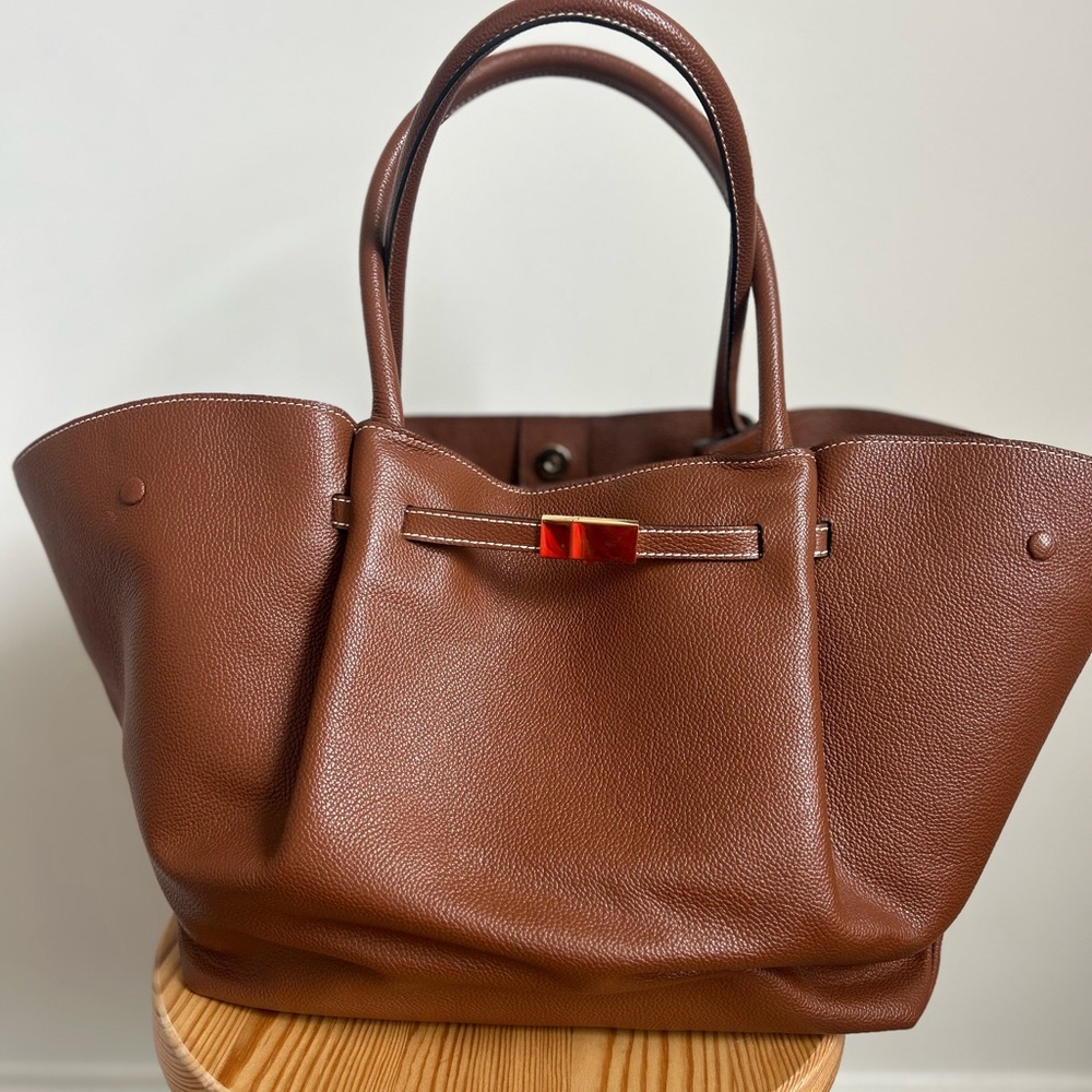 DeMellier Brown Leather Tote with Gold Accent